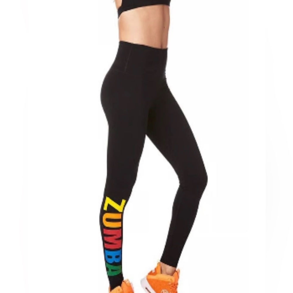Zumba Game On High Waisted Black Leggings with Multicolor Logo
